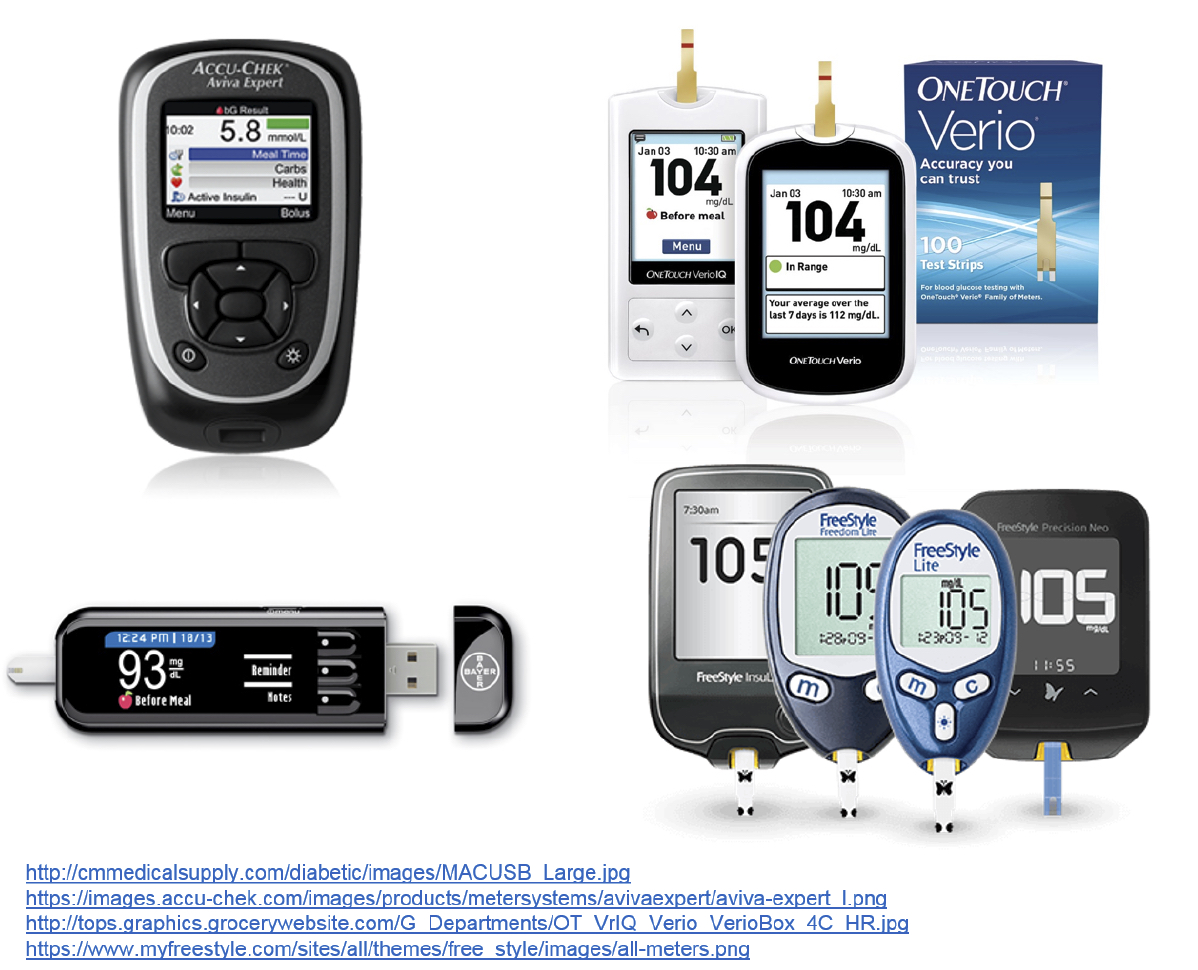 Figure 4: Examples of a few blood glucose monitoring systems.